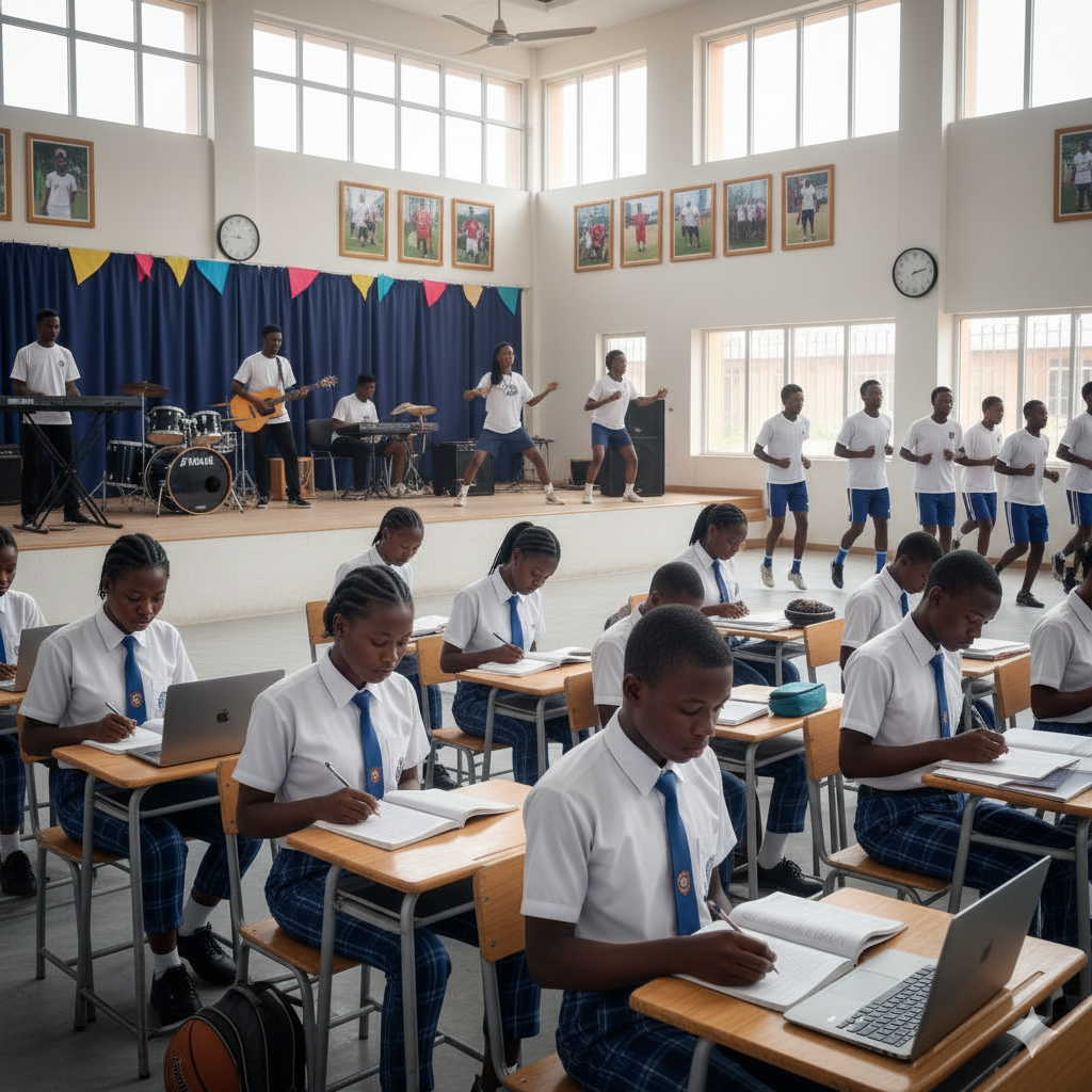Verbum Dei students balancing academics with extracurricular activities like sports, arts, and music.