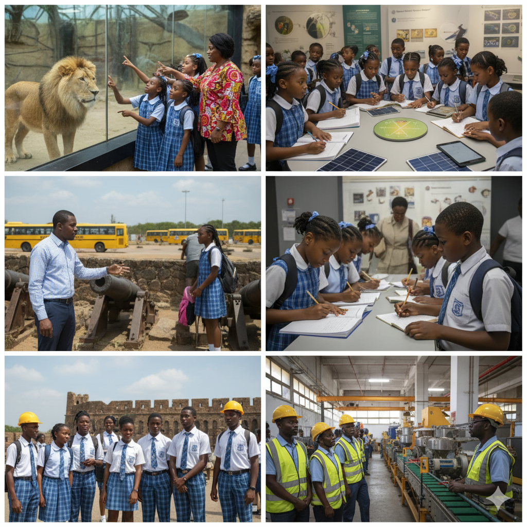 Students of Verbum Dei Schools enjoying educational trips to zoos, museums, and cultural sites, combining learning with fun and teamwork.
